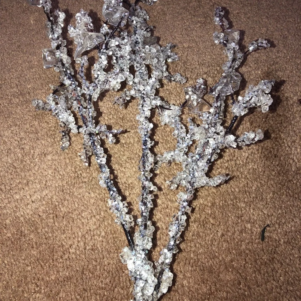 2 pc brown branches w/ winter ice crystal Silver White